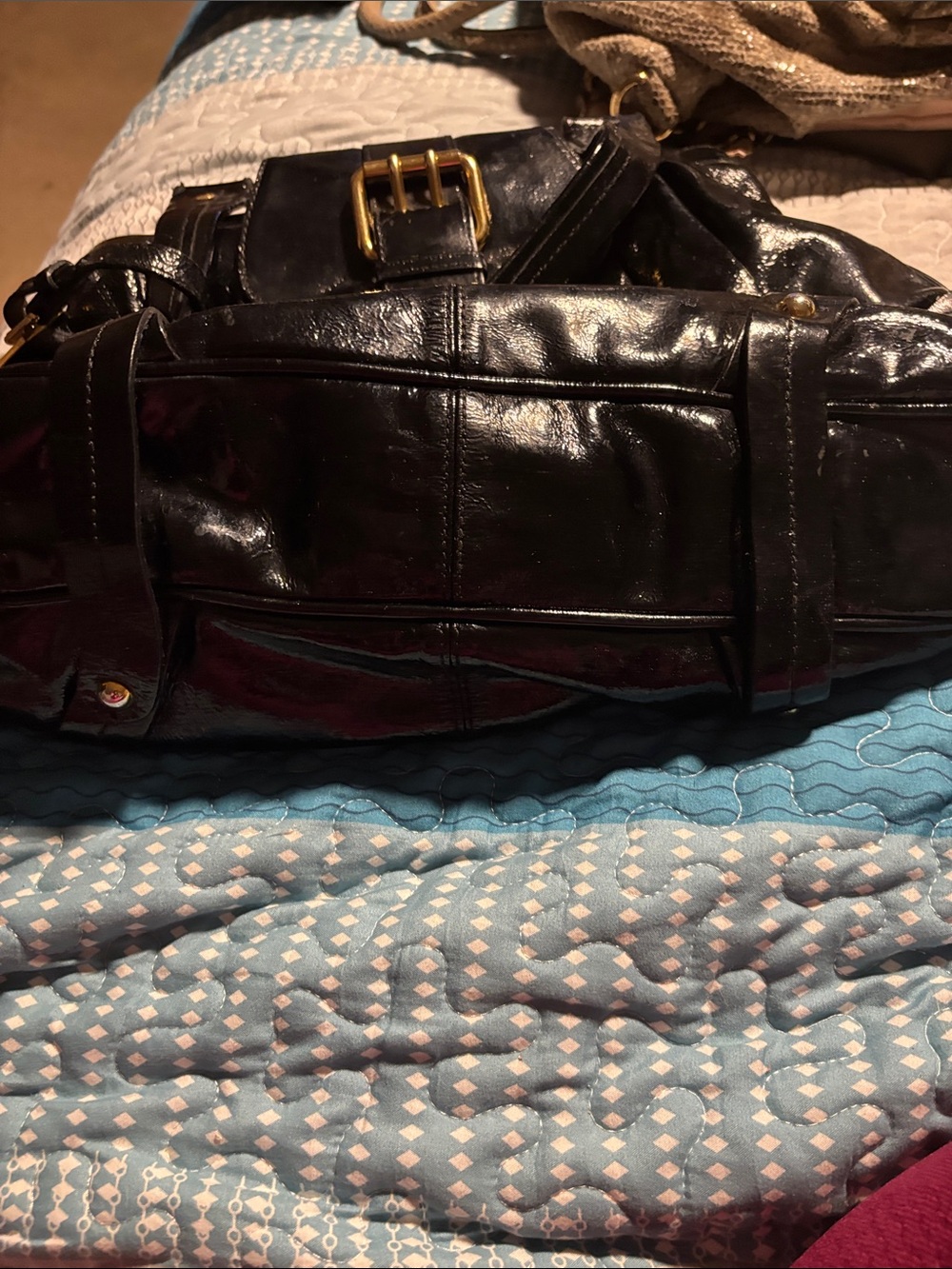 Dooney & Bourke Black Patent Tote with Gold Hardware - Picture 3 of 10